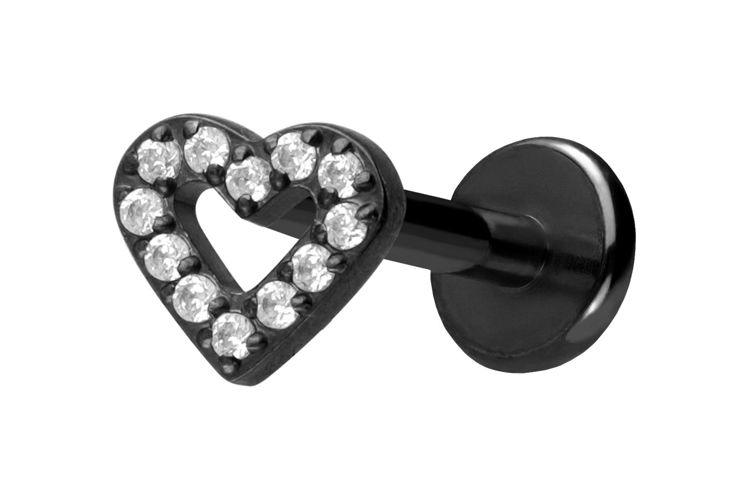 Titan Labret Piercing mit Push Fit KRISTALLHERZ